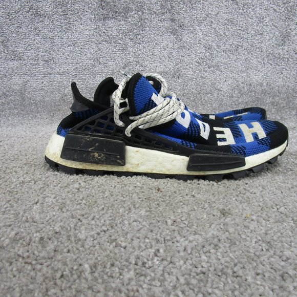 Adidas Nmd Human Race Trail X Pharrell Mens Size 8 Bbc Blue Plaid Ef7387 - Picture 1 of 7